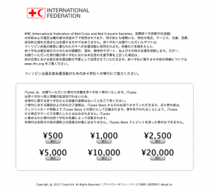 フィリピン台風災害支援活動のための赤十字社への寄付受付